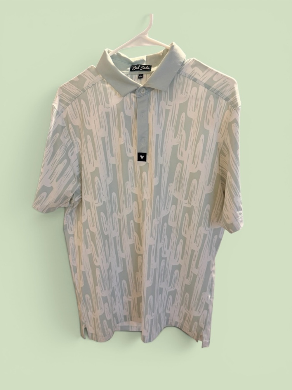 Bad Birdie Mint Green & White Cactus-Print Polo